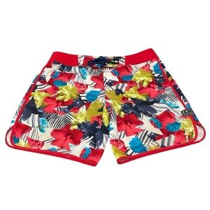 Under Armour Loose Floral Hawaiian Tropical Swim Trunks  Size 36 Shorts Red Blue